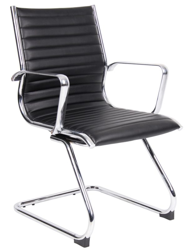 visitors chair in black leather with chrome cantilever frame