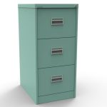 turquoise office filing cabinet with 3 drawers