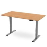 height adjustable desk with beech desk top and silver leg frame