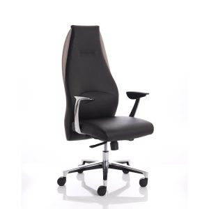 executive office chair leather in black leather with polished aluminium arms and base