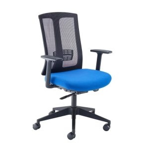 black mesh Back office chair with blue fabric seat