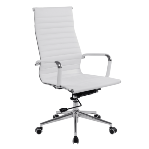 high back executive office chair in white leather with chrome frame