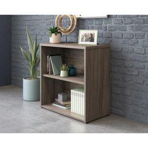 2 shelf office bookshelf in elm finish with accessories