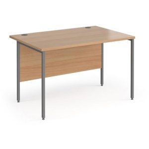 H Frame office desks in oak finish with graphite leg frame