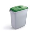 grey plastic office recycling bin with green lid