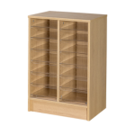 mail sorter floor standing 14 space pigeon holes in beech finish. 2 x 7 double column