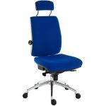 executive ergonomic office chair in blue fabric with headrest and aluminium base