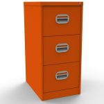 orange filing cabinet with 3 drawers