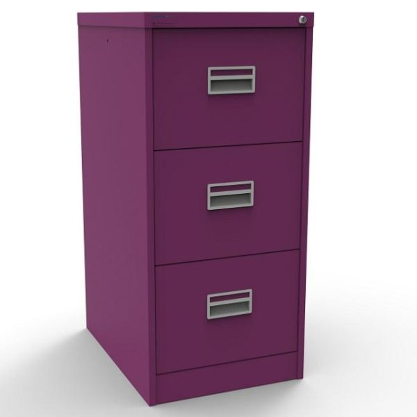 purple filing cabinet with 3 drawers
