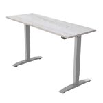 height adjustable desk with white pine desk top and silver leg frame