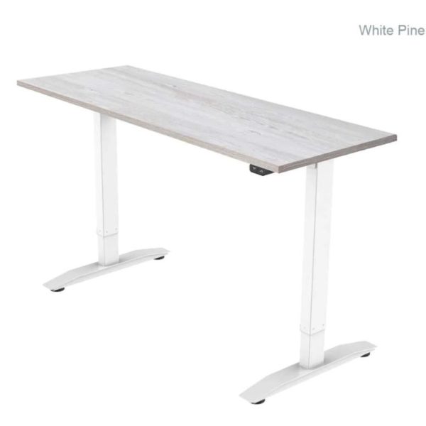 height adjustable desk with pine desk top and white leg frame