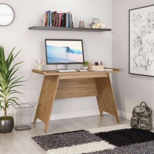 trestle style desks in oak in home office room set