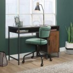 walnut home office desk in home office room set with green home office chair