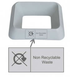 grey office recycling bin lid with Non recyclable waste lettering