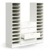white pigeon hole units with 4 drawers in the middle