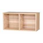 6 space post room pigeon hole unit in light wood and clear acrylic shelves