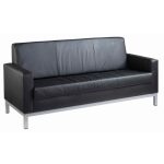 leather reception sofa in black leather and silver frame
