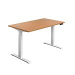 economy sit stand desk with beech top and silver frame