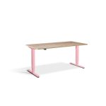 stand up desk height adjustable desk with timber desk top and pink frame