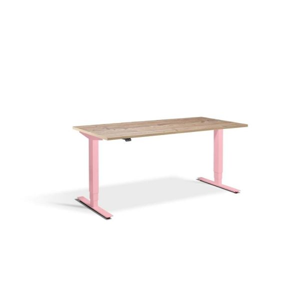 stand up desk height adjustable desk with timber desk top and pink frame