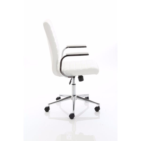 white leather executive office chair with chrome base side view