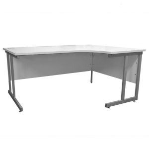 white executive radial office desk with cantilever leg frame