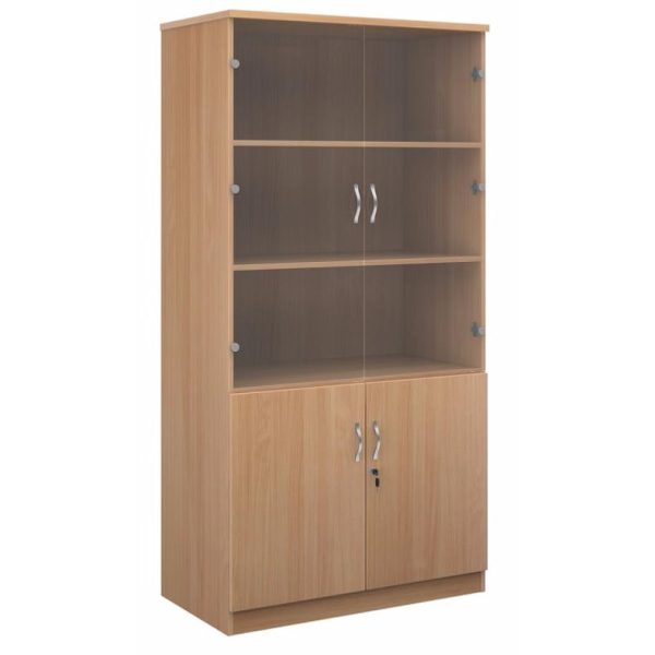 Deluxe Office Storage Combination Cupboard With 4 Shelves 2000mm High With Glass Upper Doors Work 2000G - Image 3