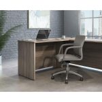 office desk return in elm finish with grey office chair