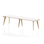 office bench desk with white top and wood frame