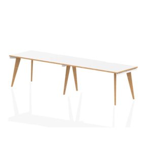 office bench desk with white top and wood frame