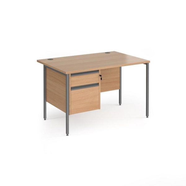 desk with 2 drawers in oak finish and graphite leg frame