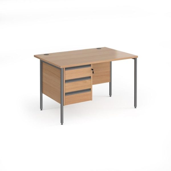 3 drawer pedestal desk in oak with graphite H Frame legs