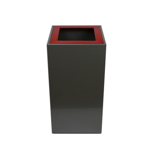 grey office recycling bin with red top