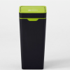 black office recycling bin with lime green top. Organics lettering on top