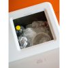 top view of white office recycling bin with plastic in the bin