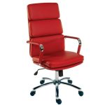 eames style office chair with high back. Red leather and chrome base