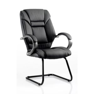 High back Cantilever Visitor Chair Genesis Black Leather, Blue Fabric Or Black Fabric