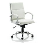 medium back office chair in white leather and chrome base