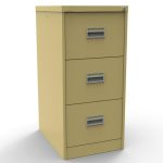 green beige filing cabinet with 3 drawers