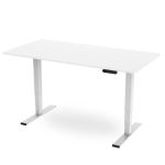 height adjustable sit stand desks with white desk top and white leg frame