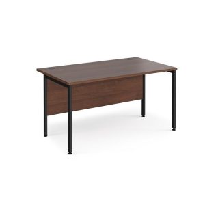 office desk with walnut desk top and black H frame
