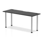 office desk with black desk top and chrome legs