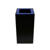 black office recycling bin with blue top
