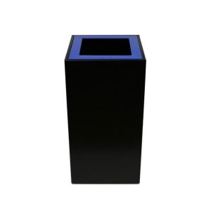 black office recycling bin with blue top