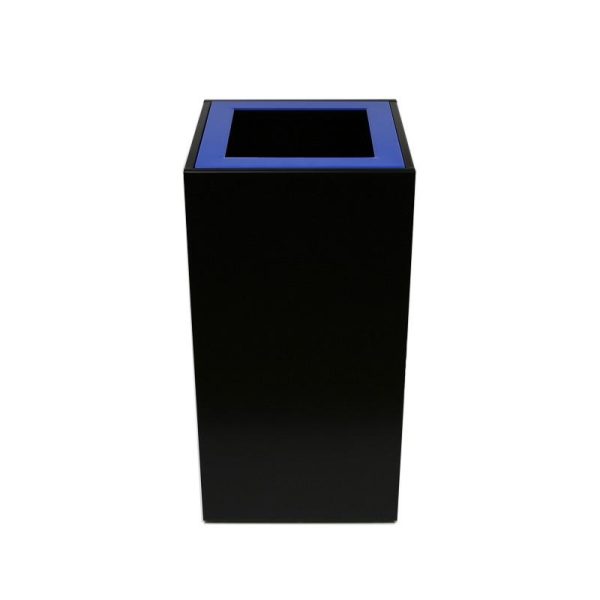 black office recycling bin with blue top