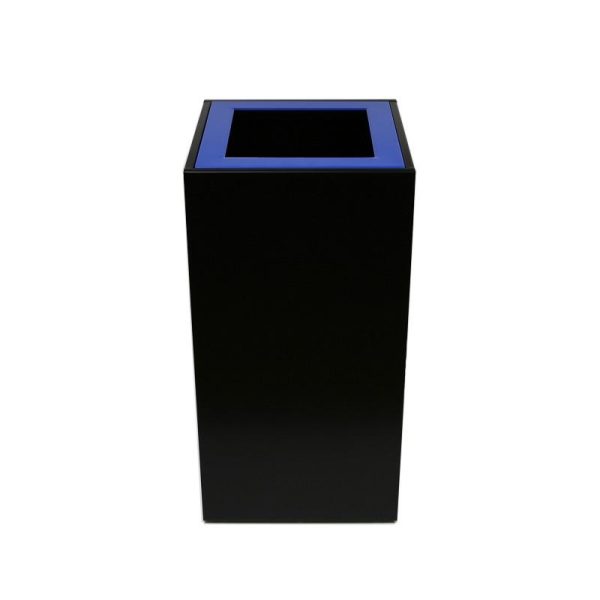 black office recycling bin with blue top