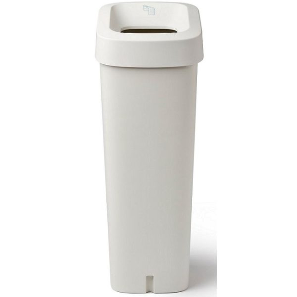 white plastic office recycling bin