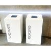 white office recycling bin with black lettering Glass Waste and Recycling
