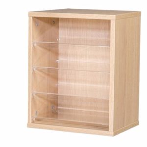 Wood pigeon hole unit with 4 spaces. clear acrylic shelves