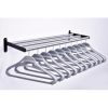 wall mounted coat rail in stylish silver finish with silver captive hangers